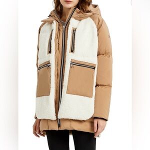 OROLAY womens S Universe fuzzy Sherpa Fleece Down Khaki Puffer Jacket COAT parka